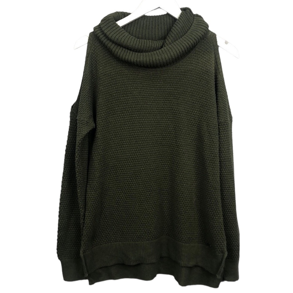 Hollister Dark Olive Green Knit Cold Shoulder Cowl Neck Sweater Size Large